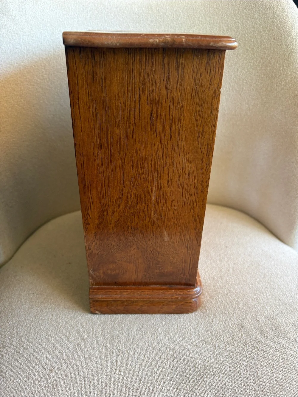 VTG Wood Jewelry Cabinet with Mirrored Door 9” X 10.5”